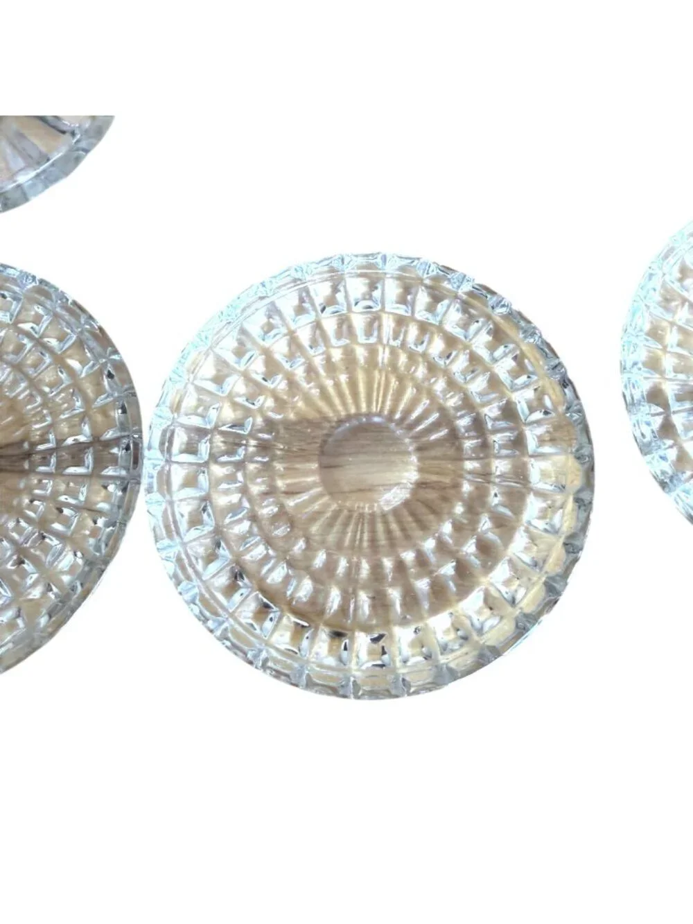 Jim Marvin Collection Clear Glass Coasters VTG MCM Set 5 Round Crystal Cut Box